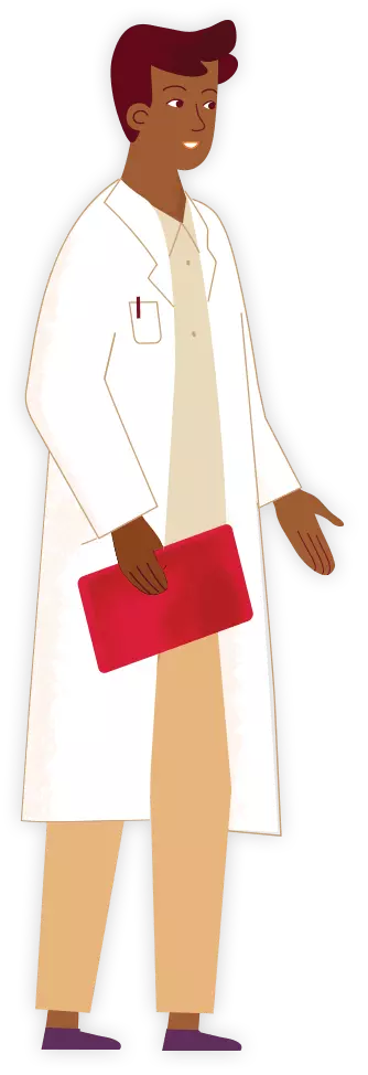 Animated person in white lab coat