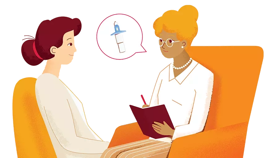 Animated healthcare provider talking to patient about nasal spray
